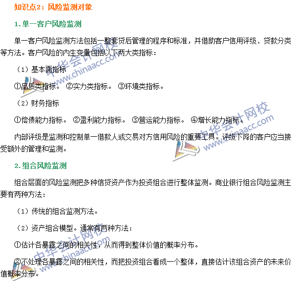 銀行職業資格《風險管理》高頻考點：風險監測對象