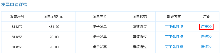 “發(fā)票申請詳情”