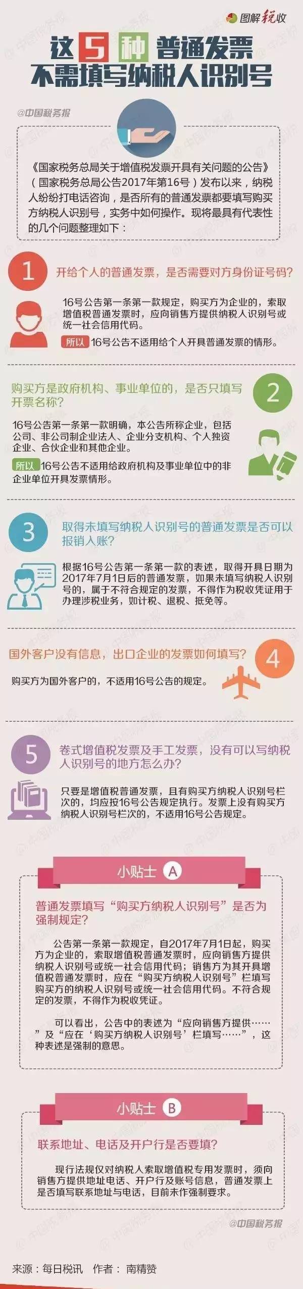 奔走相告  這5種普通發票不需填寫納稅人識別號