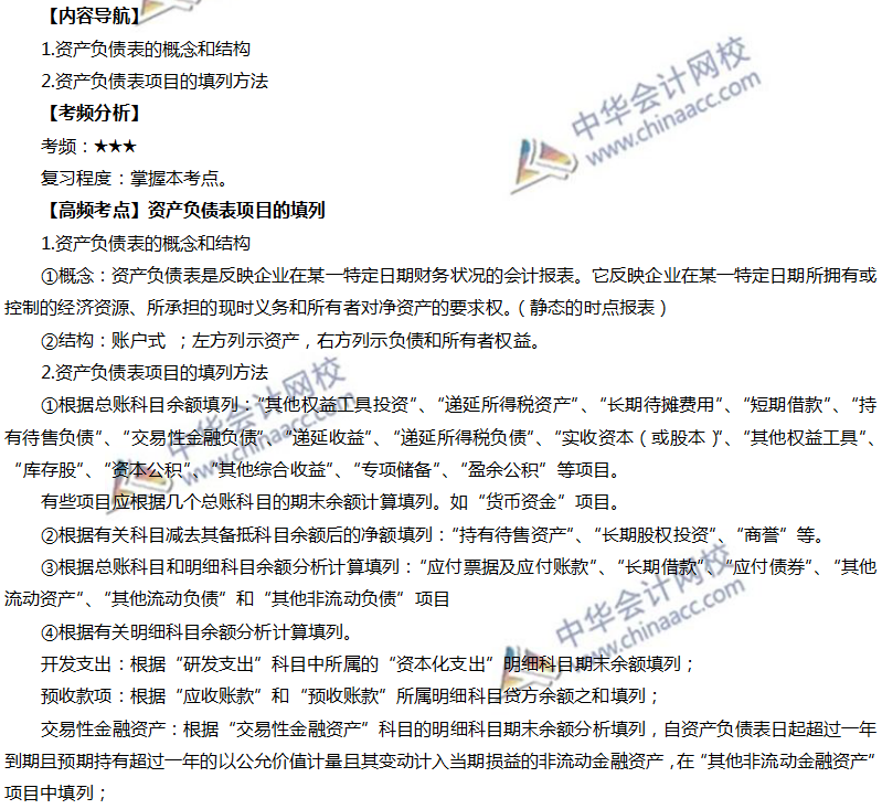 資產負債表項目的填列
