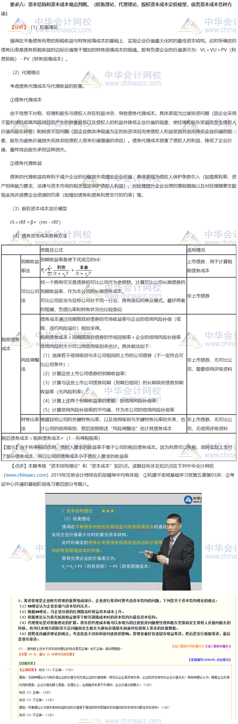 2019年注會職業能力綜合測試（二）試題涉及知識點