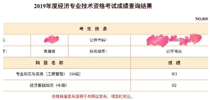 中級經濟師工商管理考生成績2