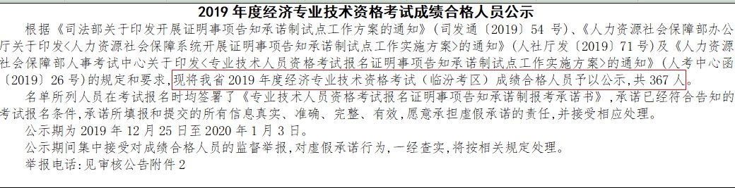 臨汾2019年經濟師合格人員