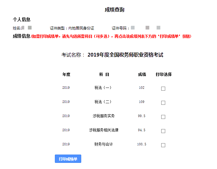 2019稅務師成績單6