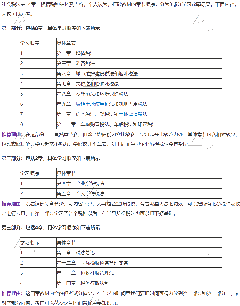 【建議收藏】注會稅法各章節學習順序