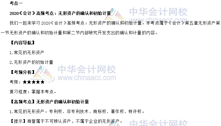 2020年注會《會計》第五章高頻考點：無形資產的確認和初始計量