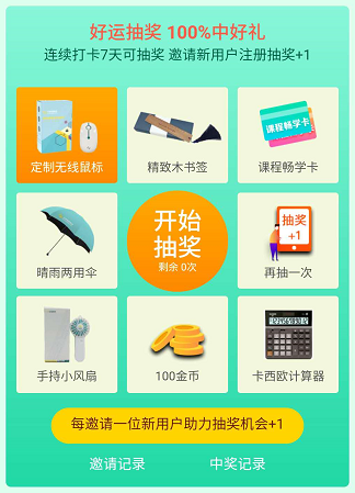 網(wǎng)校APP實(shí)力寵粉 7天打卡抽獎(jiǎng) 100%贏好禮