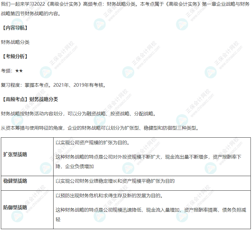 2022《高級會計實務》高頻考點：財務戰略分類