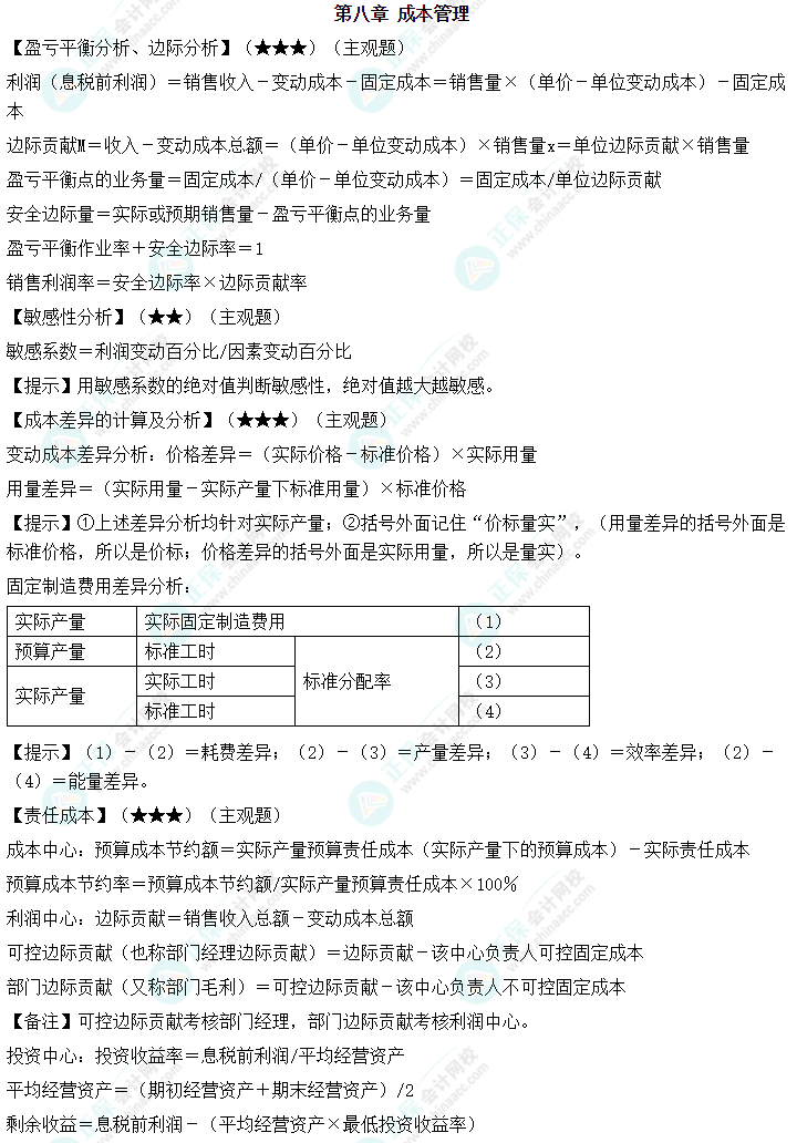 中級會計職稱《財務管理》必備公式