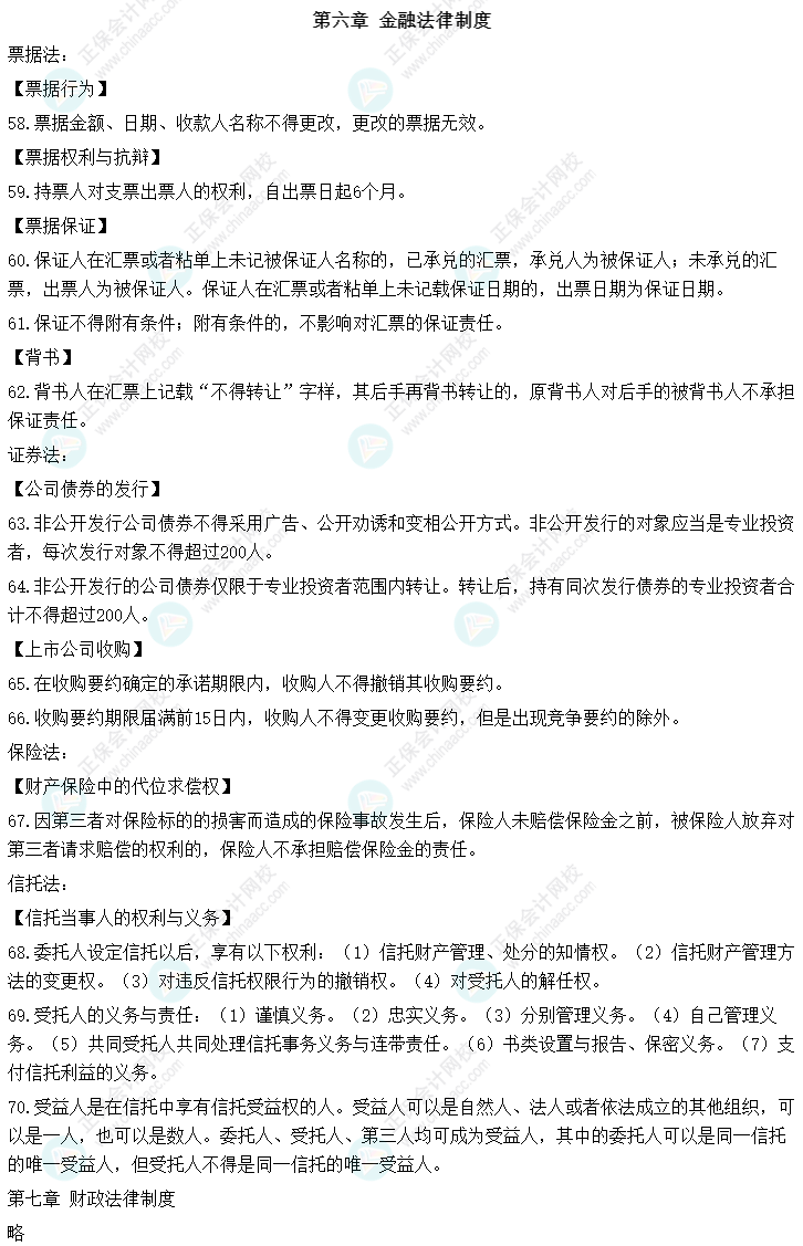 2022中級會計職稱經濟法必背法條丨第六章 金融法律制度