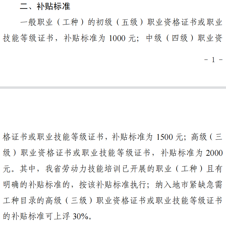 廣東失業保險技能提升補貼標準