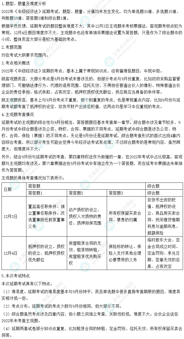 2022中級(jí)會(huì)計(jì)職稱(chēng)《經(jīng)濟(jì)法》延考考情分析