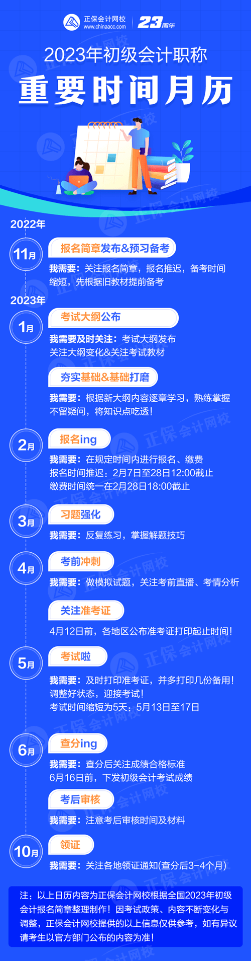 2023年初級會計職稱重要時間月歷已出爐！建議收藏~