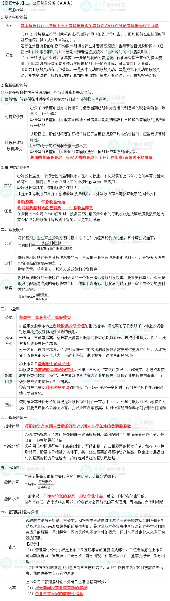 2023中級會計職稱《財務管理》高頻考點：上市公司財務分析