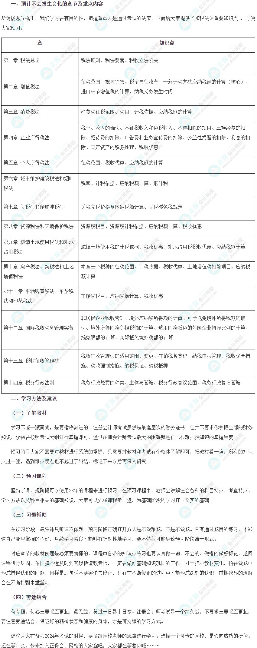2024年注會(huì)稅法預(yù)習(xí)階段學(xué)習(xí)方法及注意事項(xiàng)！