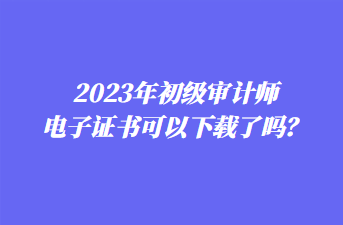 2023年初級審計師電子證書可以下載了嗎？