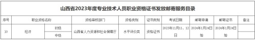 山西2023年初中級經濟師考試郵寄證書1月24日開始