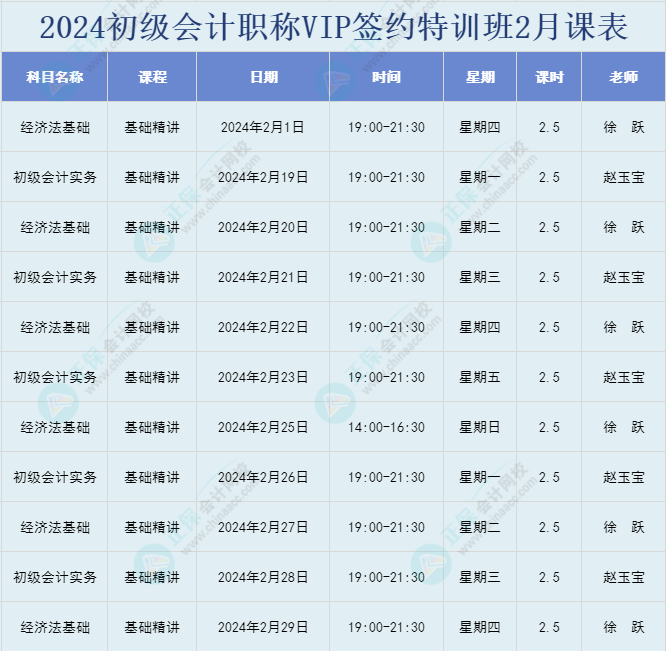 開課啦！2024年初級會計職稱VIP簽約特訓班直播課表安排