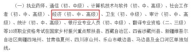 初中級經濟師單獨劃線地區(qū)的實施范圍