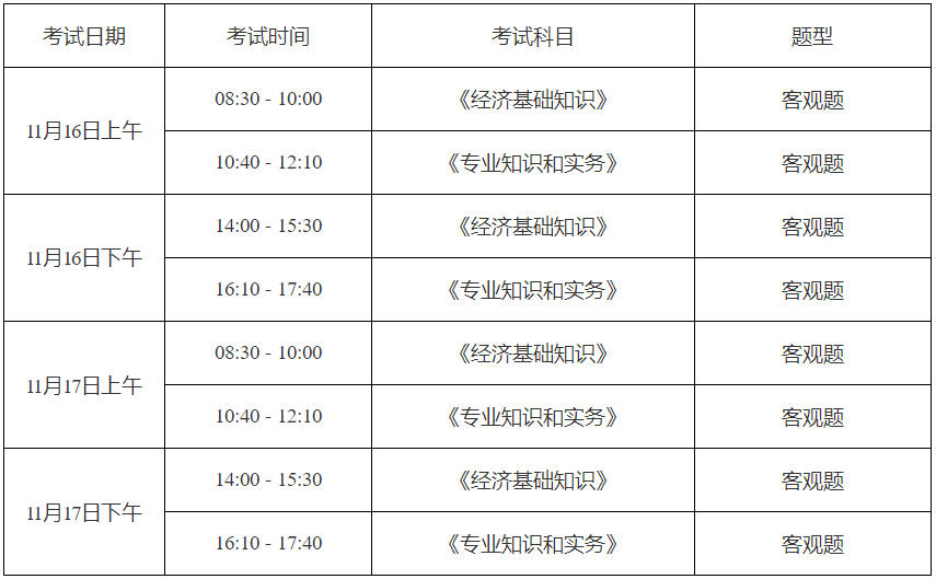 考試科目時(shí)間安排