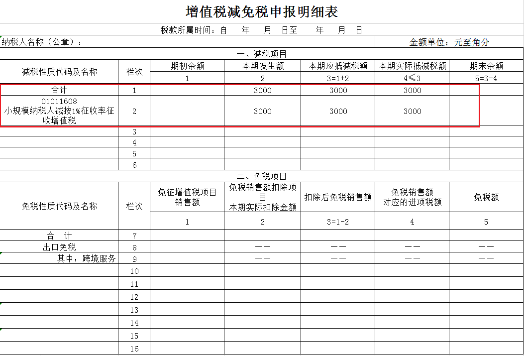 小規模納稅人增值稅申報表