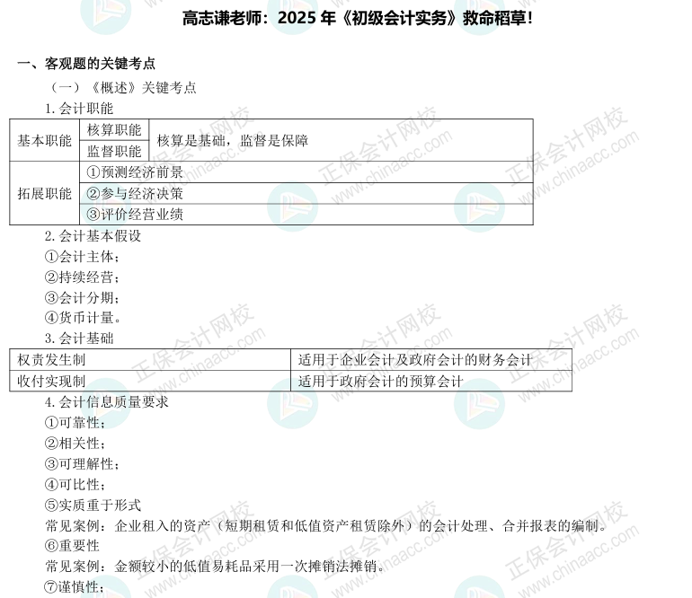 【講義】高志謙2025年初級會計實務救命稻草 這35頁考前狂背！